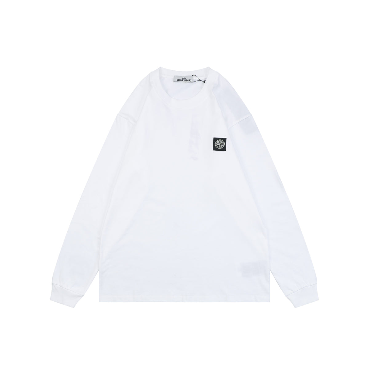 Stone Island Small Square Compass Badge Embroidered Long Sleeve T-Shirt | White | SI-SQ-CMB-EMB-LS-TEE-WHT