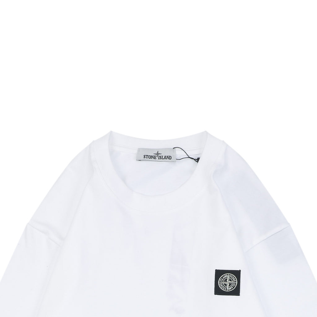 Stone Island Small Square Compass Badge Embroidered Long Sleeve T-Shirt | White | SI-SQ-CMB-EMB-LS-TEE-WHT