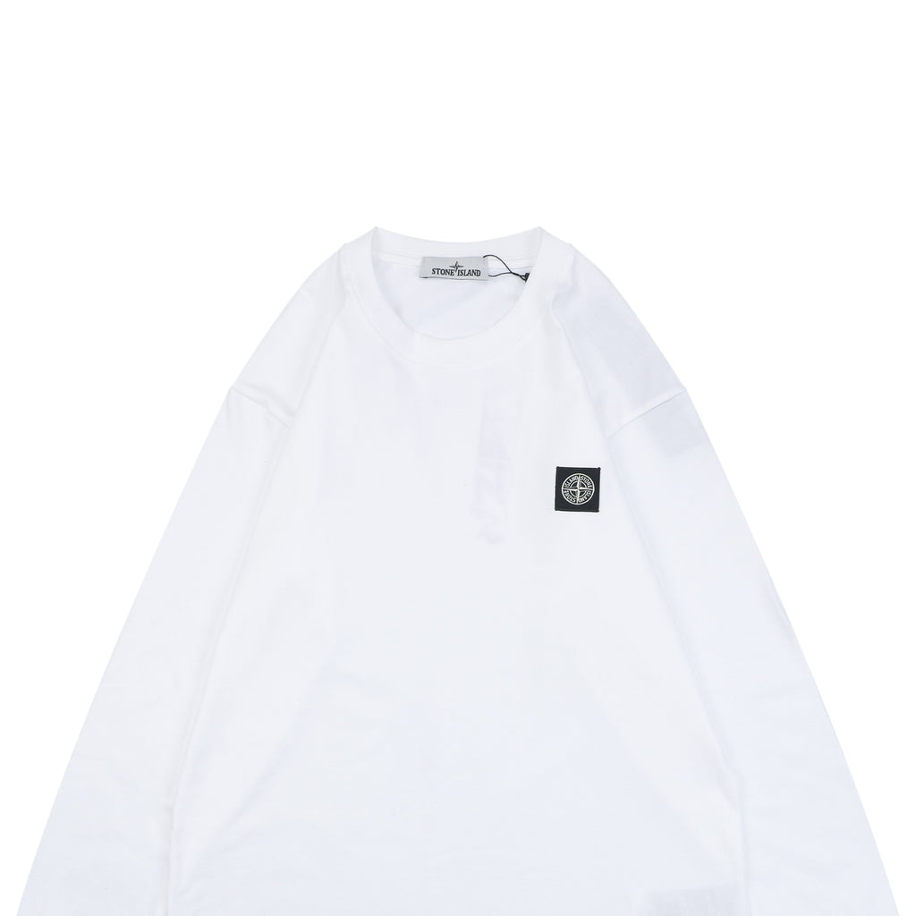 Stone Island Small Square Compass Badge Embroidered Long Sleeve T-Shirt | White | SI-SQ-CMB-EMB-LS-TEE-WHT