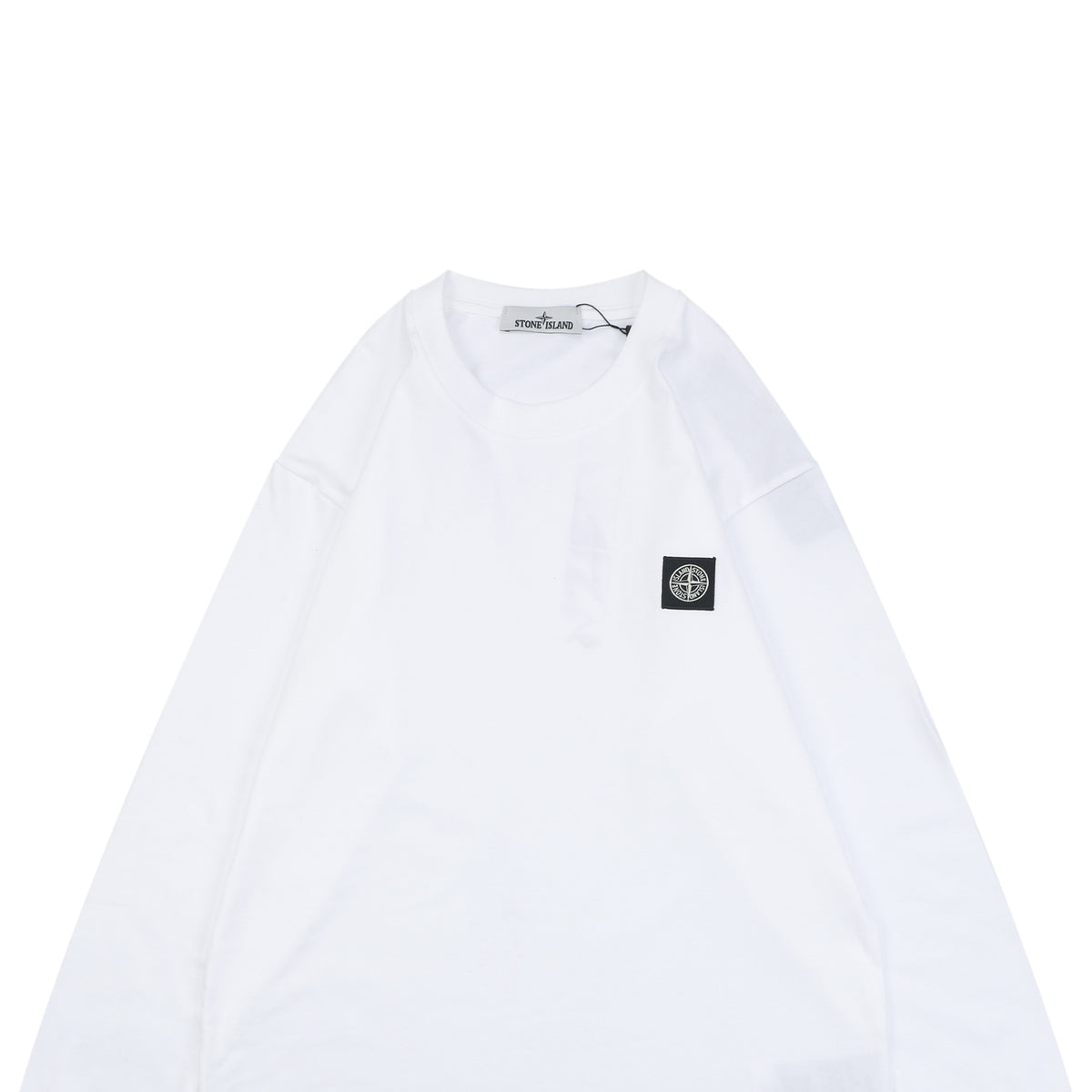 Stone Island Small Square Compass Badge Embroidered Long Sleeve T-Shirt | White | SI-SQ-CMB-EMB-LS-TEE-WHT