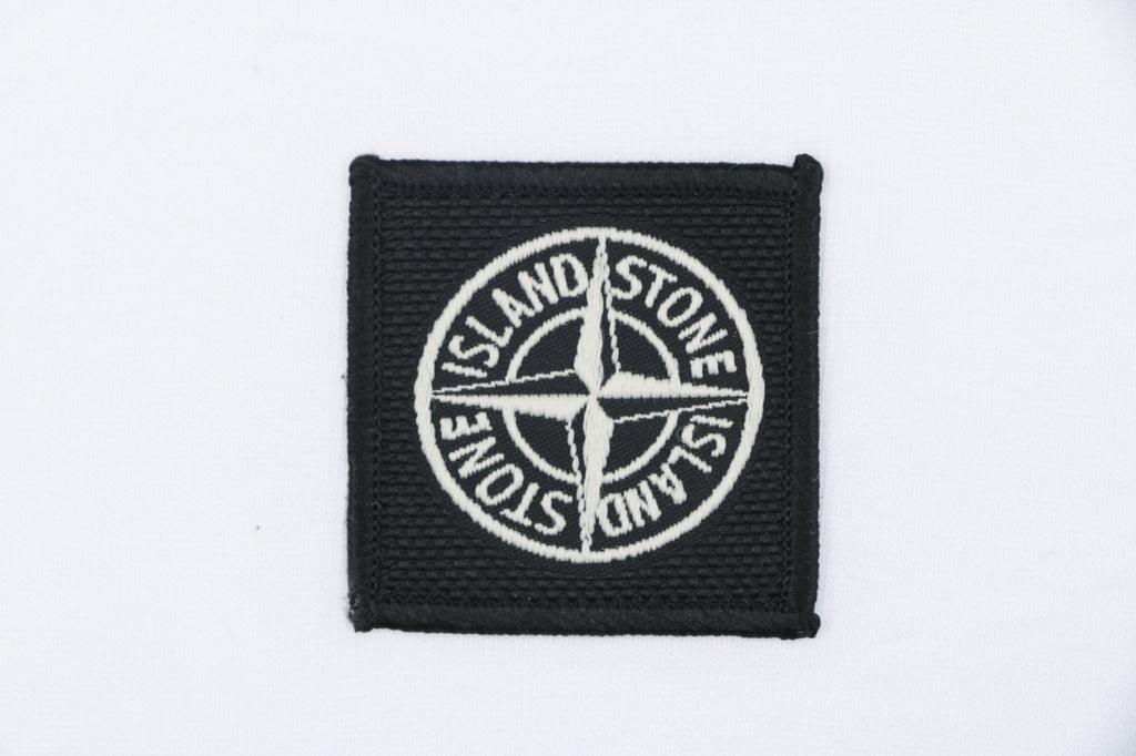 Stone Island Small Square Compass Badge Embroidered Long Sleeve T-Shirt | White | SI-SQ-CMB-EMB-LS-TEE-WHT