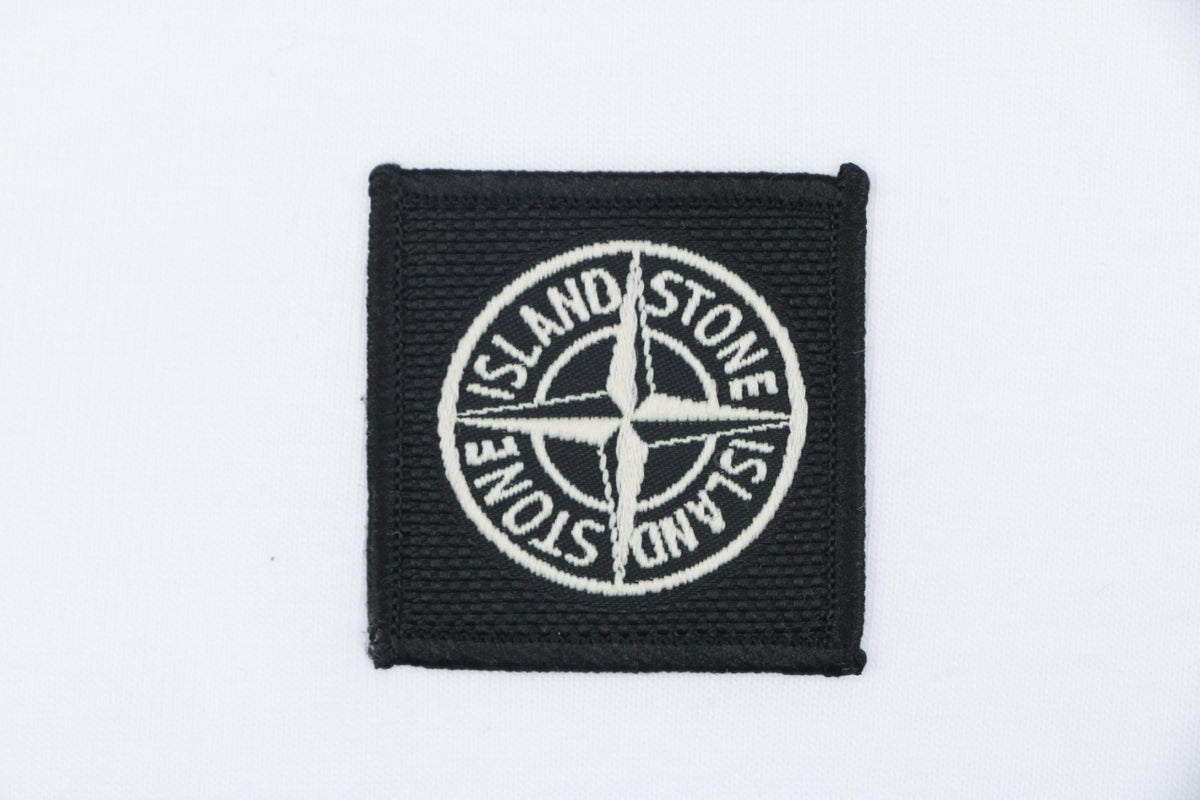 Stone Island Small Square Compass Badge Embroidered Long Sleeve T-Shirt | White | SI-SQ-CMB-EMB-LS-TEE-WHT