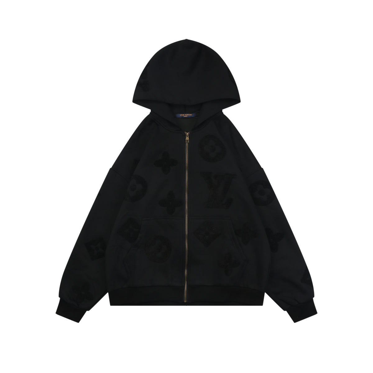 Louis Vuitton All-Over LV Monogram Terry Full-Zip Hoodie | Black | LV-AO-MON-TRY-FZ-HDY-BLK
