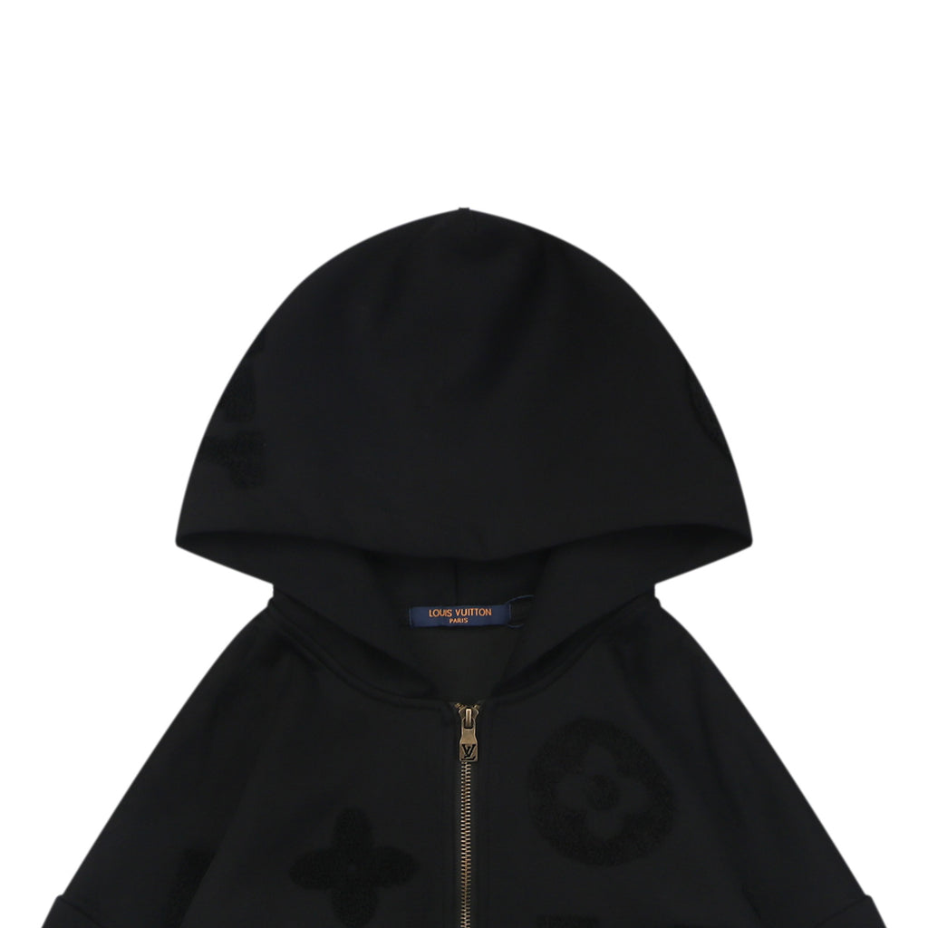 Louis Vuitton All-Over LV Monogram Terry Full-Zip Hoodie | Black | LV-AO-MON-TRY-FZ-HDY-BLK