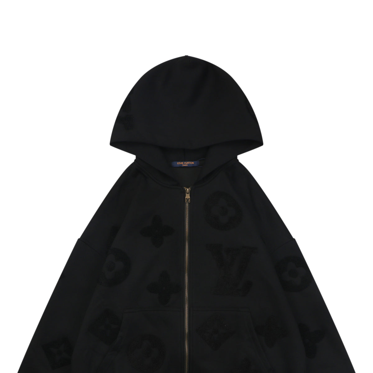 Louis Vuitton All-Over LV Monogram Terry Full-Zip Hoodie | Black | LV-AO-MON-TRY-FZ-HDY-BLK