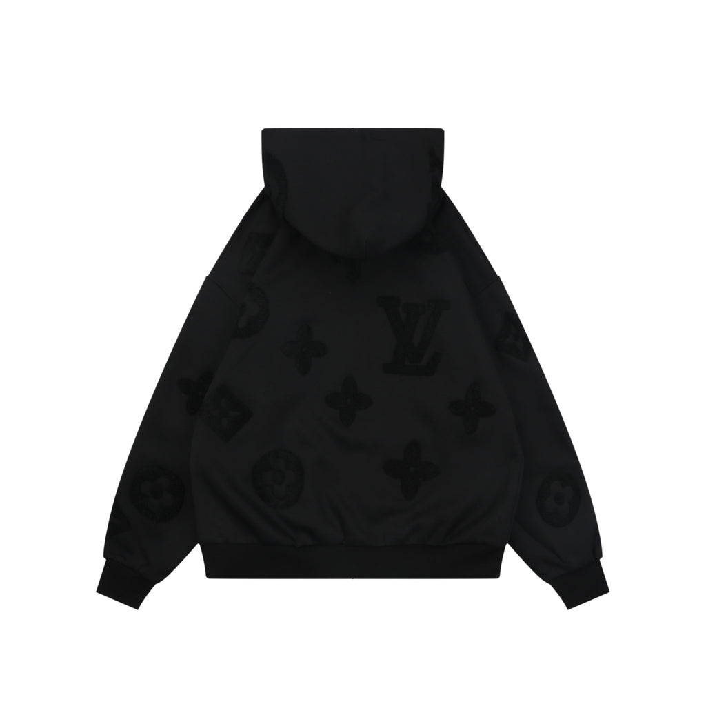 Louis Vuitton All-Over LV Monogram Terry Full-Zip Hoodie | Black | LV-AO-MON-TRY-FZ-HDY-BLK