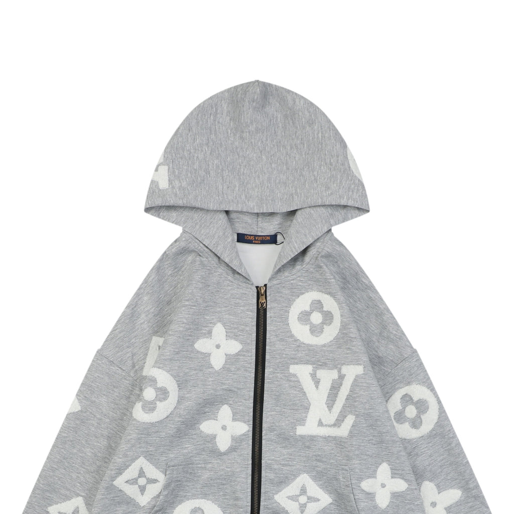 Louis Vuitton All-Over LV Monogram Terry Full-Zip Hoodie | Grey | LV-AO-MON-TRY-FZ-HDY-GRY