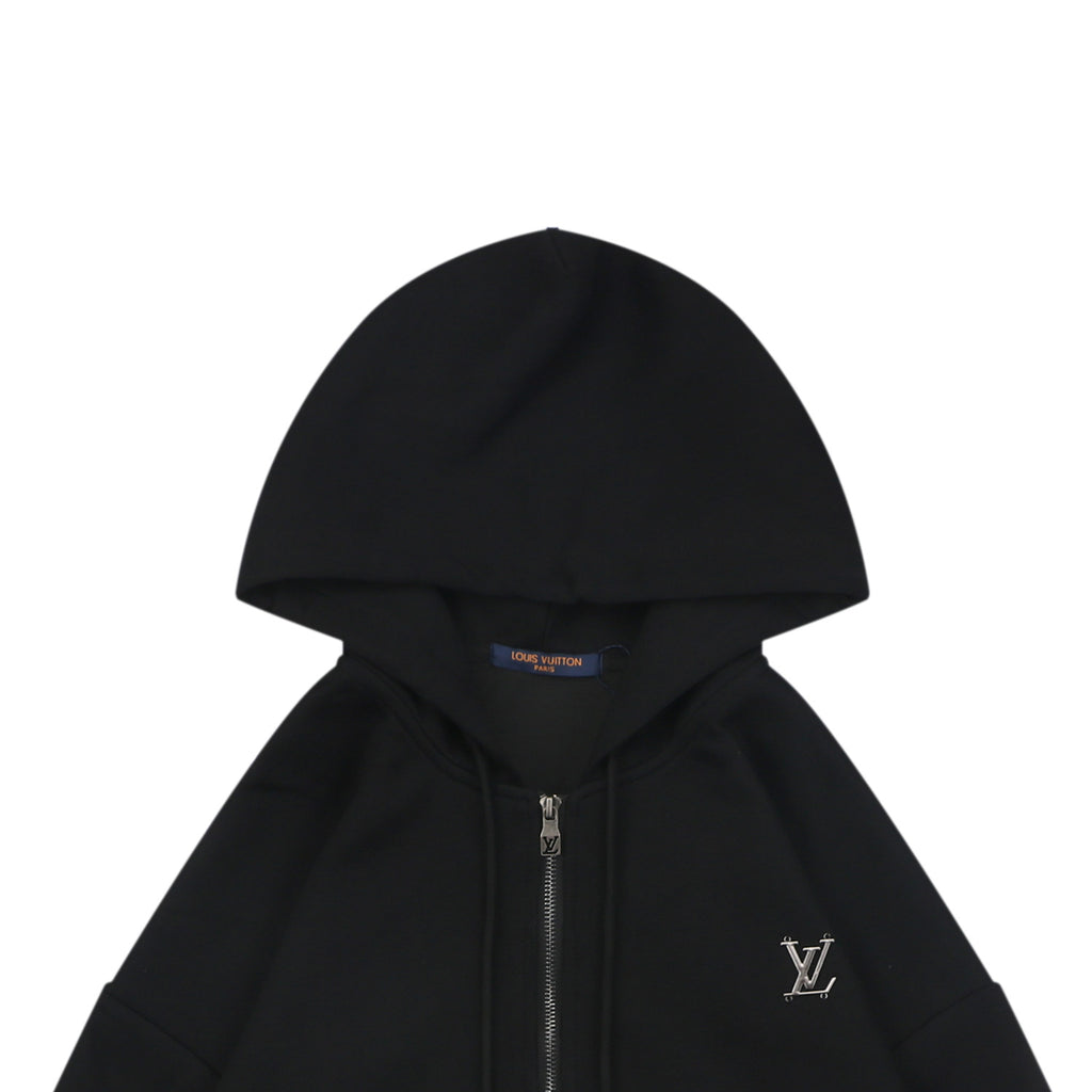 Louis Vuitton Metallic LV Monogram Small Logo Full-Zip Hoodie | Black | LV-MT-MON-SML-LGO-FZ-HDY-BLK