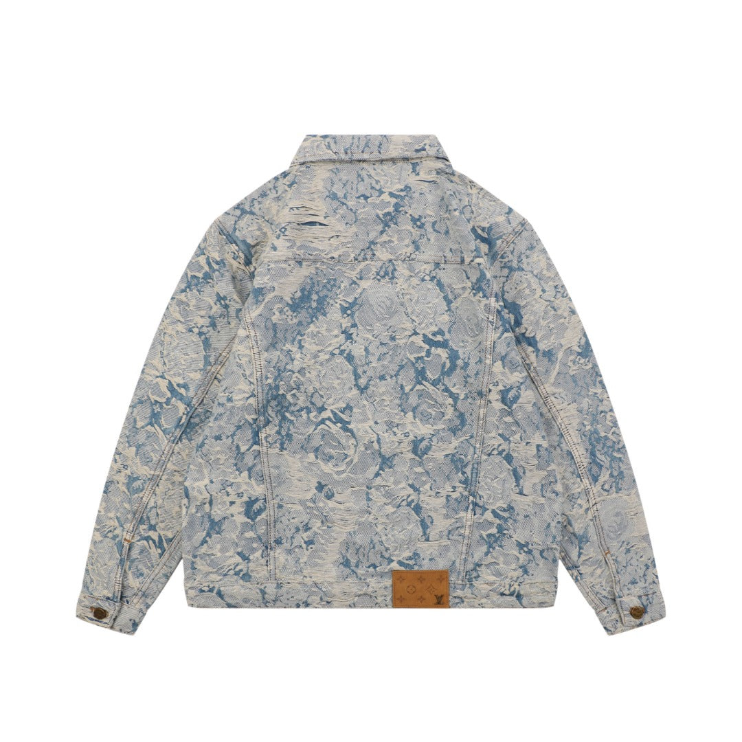Louis Vuitton Foam Texture All-Over Print Denim Jacket | Blue | LV-FM-TEX-AOP-DNM-JKT-BLU