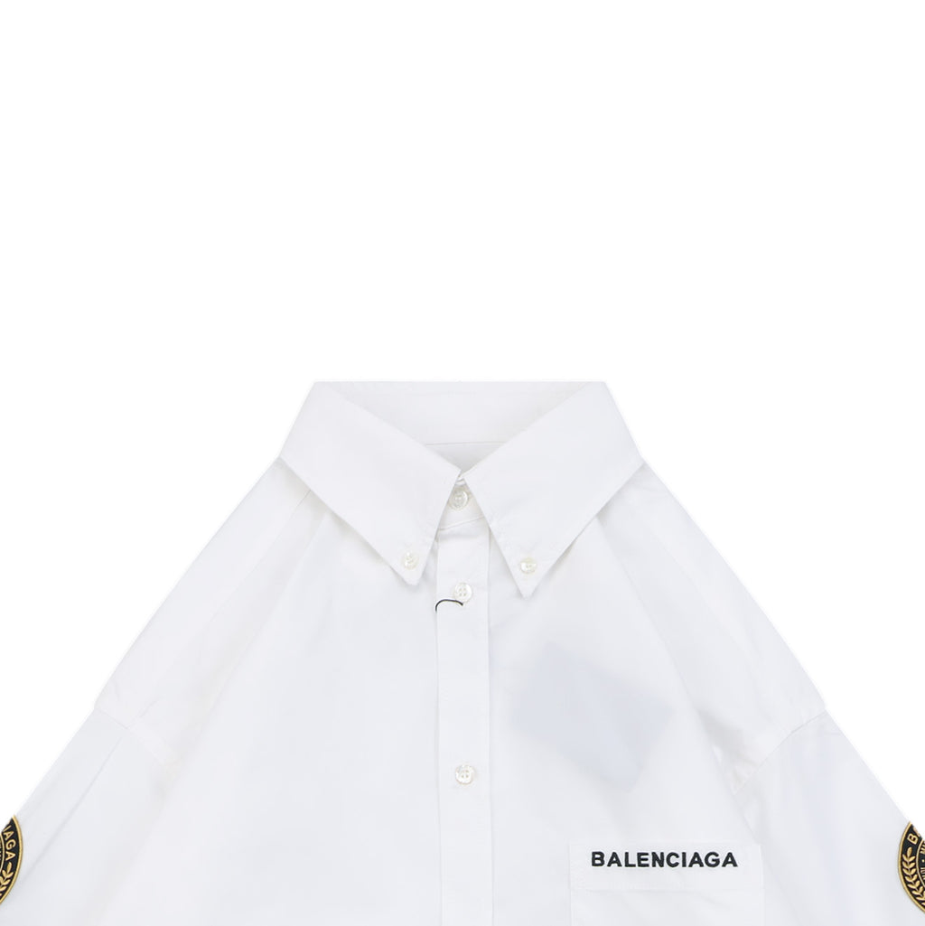 Balenciaga Dual Lion Badge Long Sleeve Shirt | White | BAL-DL-LIO-BGE-LS-SHT-WHT