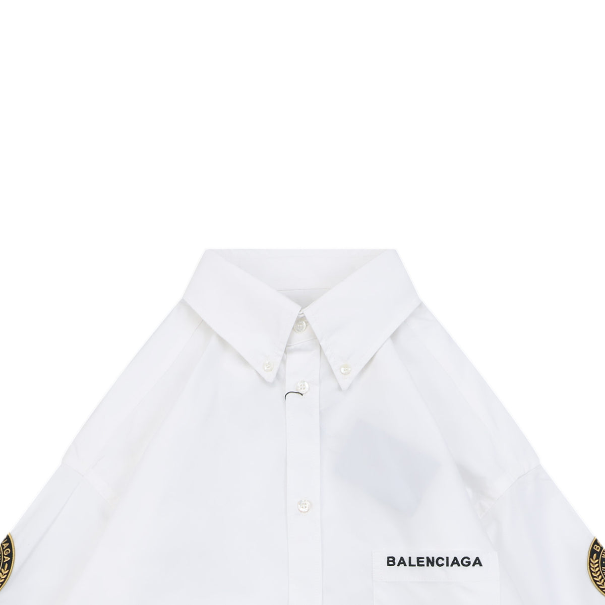 Balenciaga Dual Lion Badge Long Sleeve Shirt | White | BAL-DL-LIO-BGE-LS-SHT-WHT