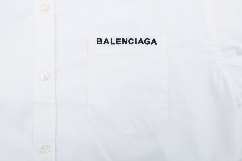 Balenciaga Dual Lion Badge Long Sleeve Shirt | White | BAL-DL-LIO-BGE-LS-SHT-WHT