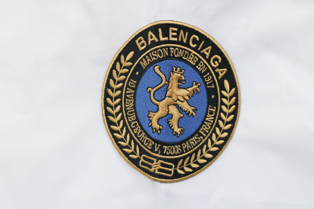 Balenciaga Dual Lion Badge Long Sleeve Shirt | White | BAL-DL-LIO-BGE-LS-SHT-WHT