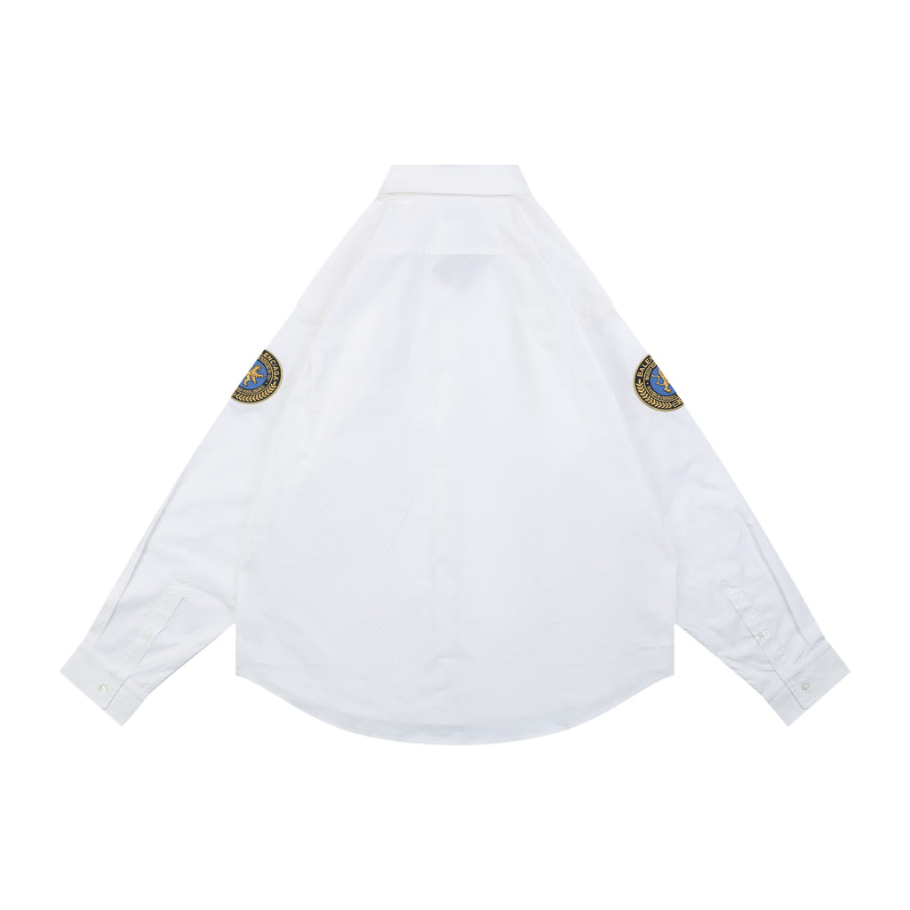 Balenciaga Dual Lion Badge Long Sleeve Shirt | White | BAL-DL-LIO-BGE-LS-SHT-WHT