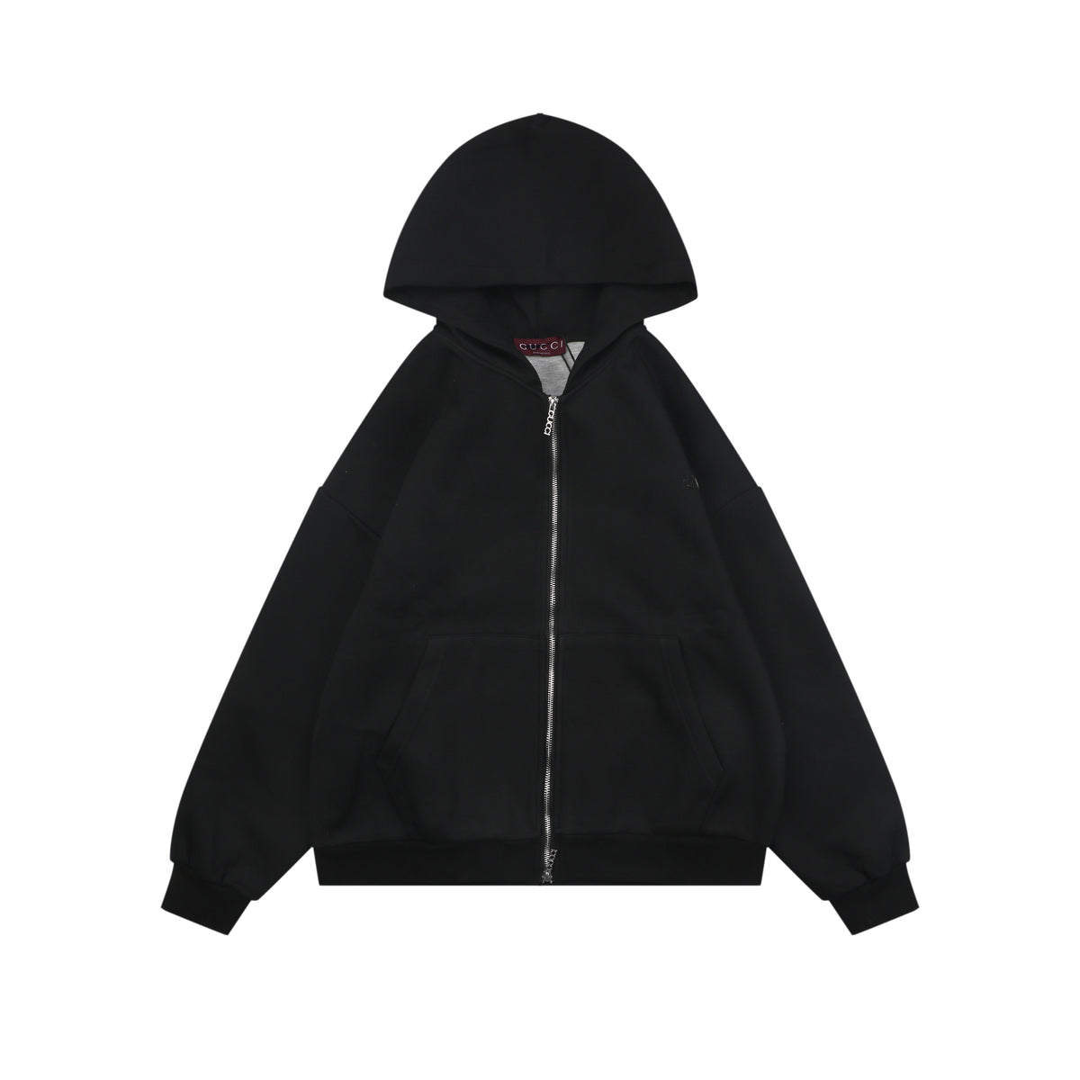 Gucci Tonal G Letter Right Chest Small Appliqué Patch Full-Zip Hoodie | Black | GUC-TN-G-LTR-RT-SML-APL-FZ-HDY-BLK