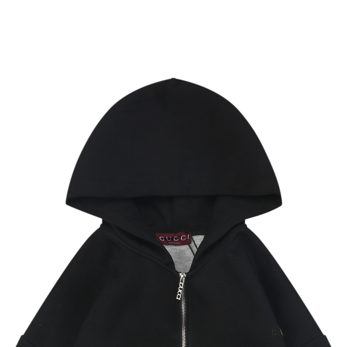 Gucci Tonal G Letter Right Chest Small Appliqué Patch Full-Zip Hoodie | Black | GUC-TN-G-LTR-RT-SML-APL-FZ-HDY-BLK