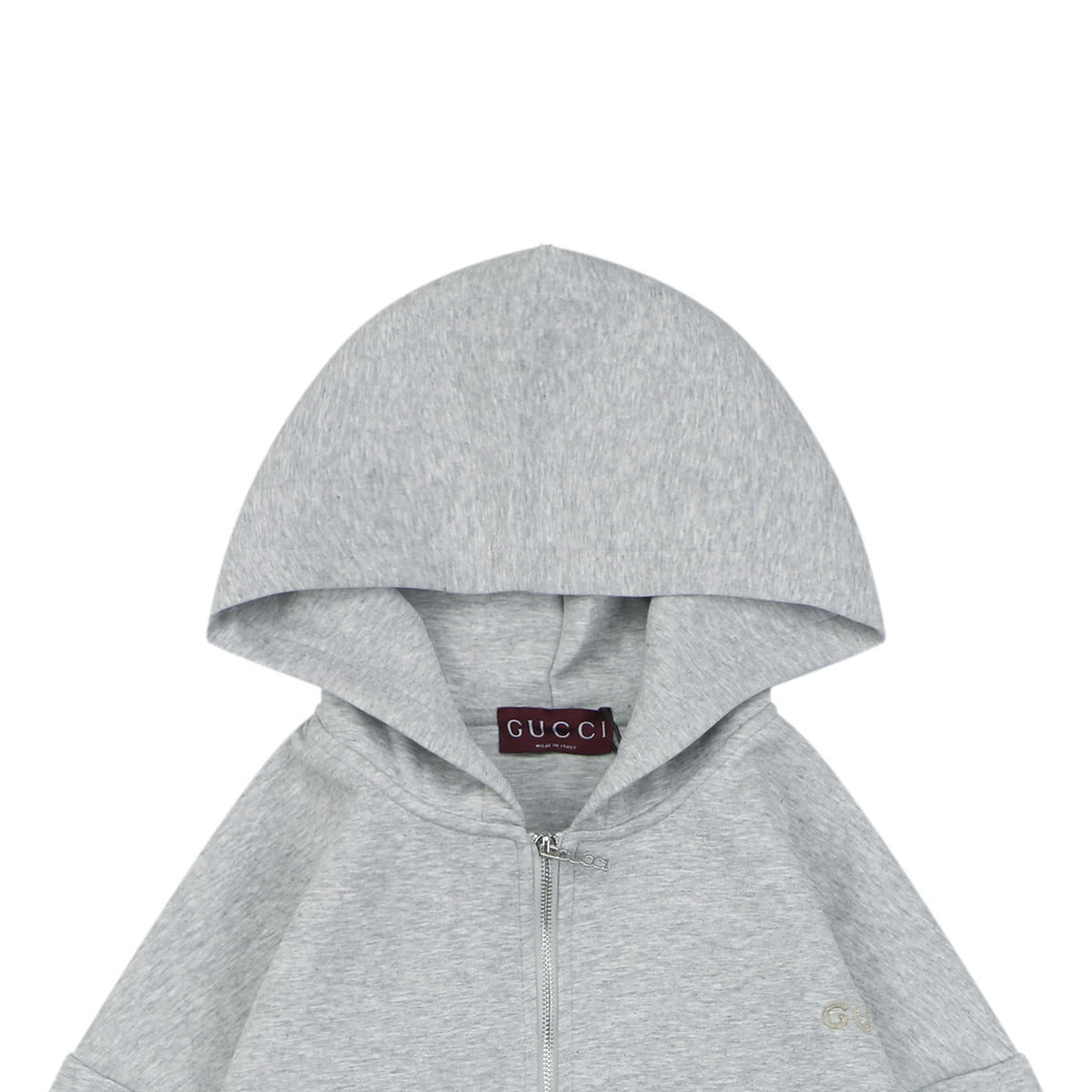 Gucci Tonal G Letter Right Chest Small Appliqué Patch Full-Zip Hoodie | Grey | GUC-TN-G-LTR-RT-SML-APL-FZ-HDY-GRY