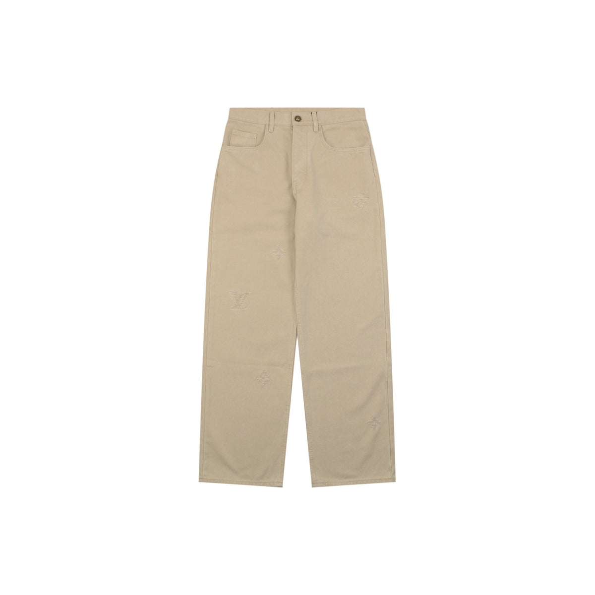Louis Vuitton Hand-Painted LV Monogram Stitch-Embroidered Denim Jeans | Beige | LV-HP-MON-STH-EMB-DNM-JNS-BGE
