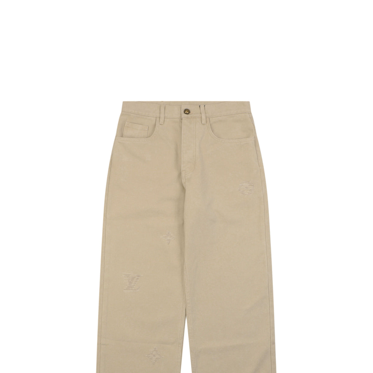 Louis Vuitton Hand-Painted LV Monogram Stitch-Embroidered Denim Jeans | Beige | LV-HP-MON-STH-EMB-DNM-JNS-BGE