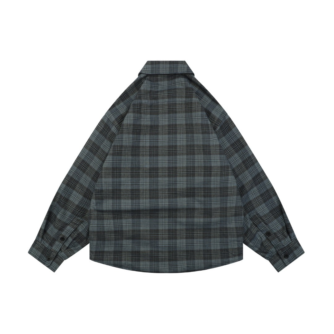 Balenciaga Paris Blue-Grey Plaid Padded Overshirt Jacket | Blue Grey | BAL-PAR-BLU-GRY-PLD-PAD-OSH-JKT-BGY
