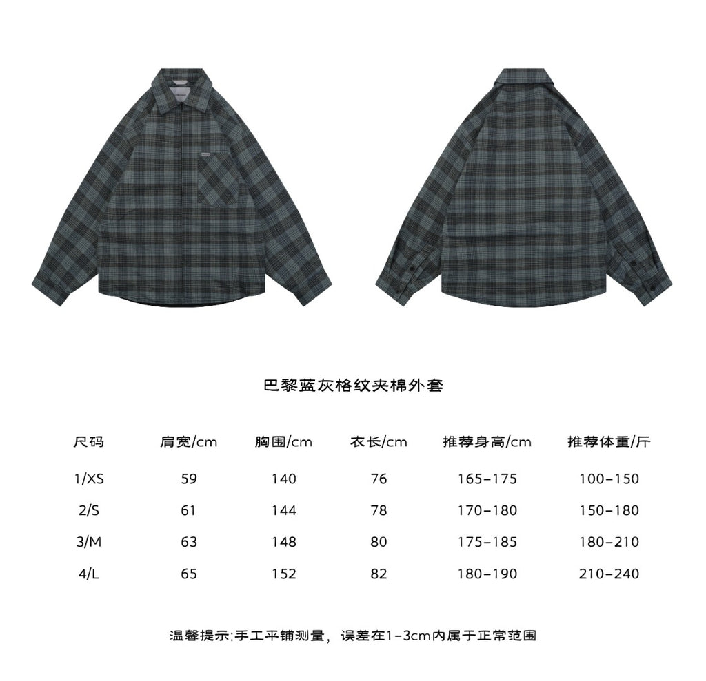 Balenciaga Paris Blue-Grey Plaid Padded Overshirt Jacket - Size Chart