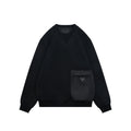 Prada Nylon-Splice Triangle Logo Lower-Right Crew Neck Sweatshirt | Black | PRA-NY-SPL-TRI-LGO-LR-CN-SWT-BLK
