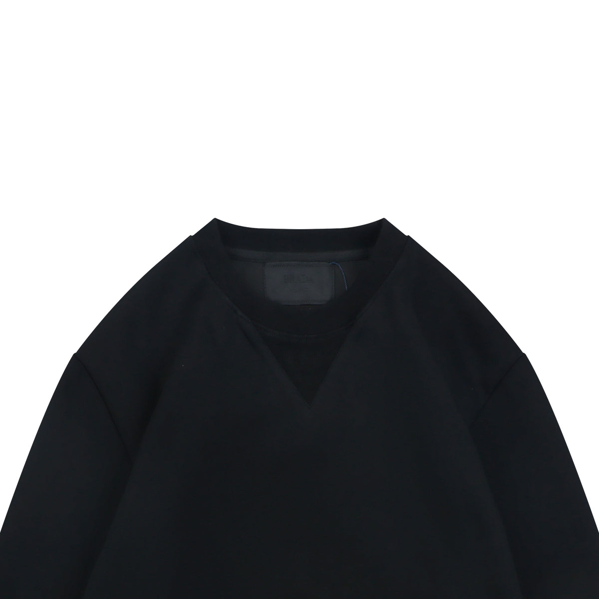 Prada Nylon-Splice Triangle Logo Lower-Right Crew Neck Sweatshirt | Black | PRA-NY-SPL-TRI-LGO-LR-CN-SWT-BLK