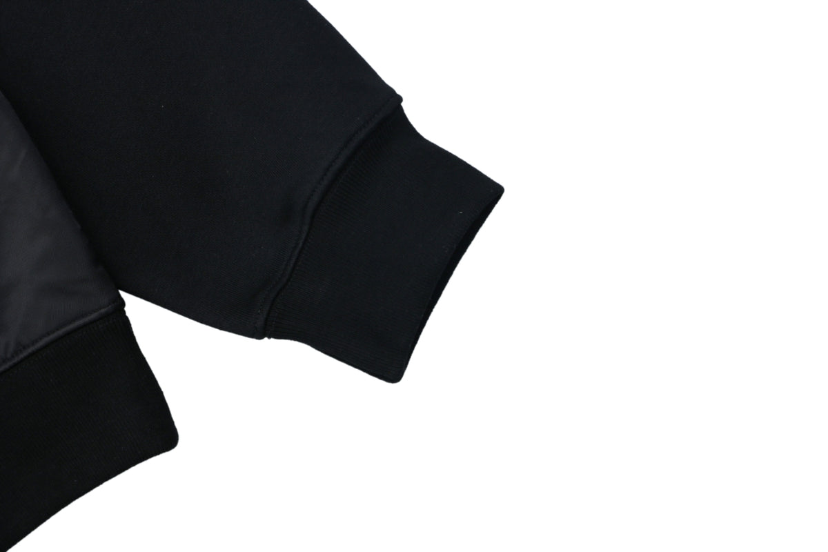 Prada Nylon-Splice Triangle Logo Lower-Right Crew Neck Sweatshirt | Black | PRA-NY-SPL-TRI-LGO-LR-CN-SWT-BLK