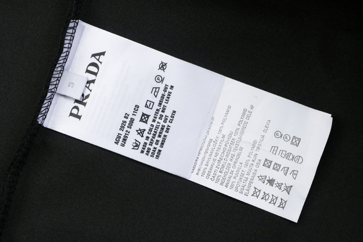 Prada Nylon-Splice Triangle Logo Lower-Right Crew Neck Sweatshirt | Black | PRA-NY-SPL-TRI-LGO-LR-CN-SWT-BLK
