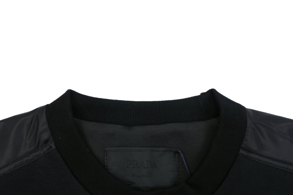Prada Re-Nylon Sleeve Zip Pocket Triangle Logo Crew Neck Sweatshirt | Black | PRA-NY-SLV-ZIP-PKT-TRI-LGO-CN-SWT-BLK