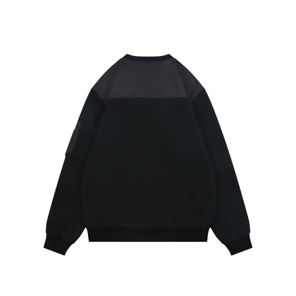 Prada Re-Nylon Sleeve Zip Pocket Triangle Logo Crew Neck Sweatshirt | Black | PRA-NY-SLV-ZIP-PKT-TRI-LGO-CN-SWT-BLK