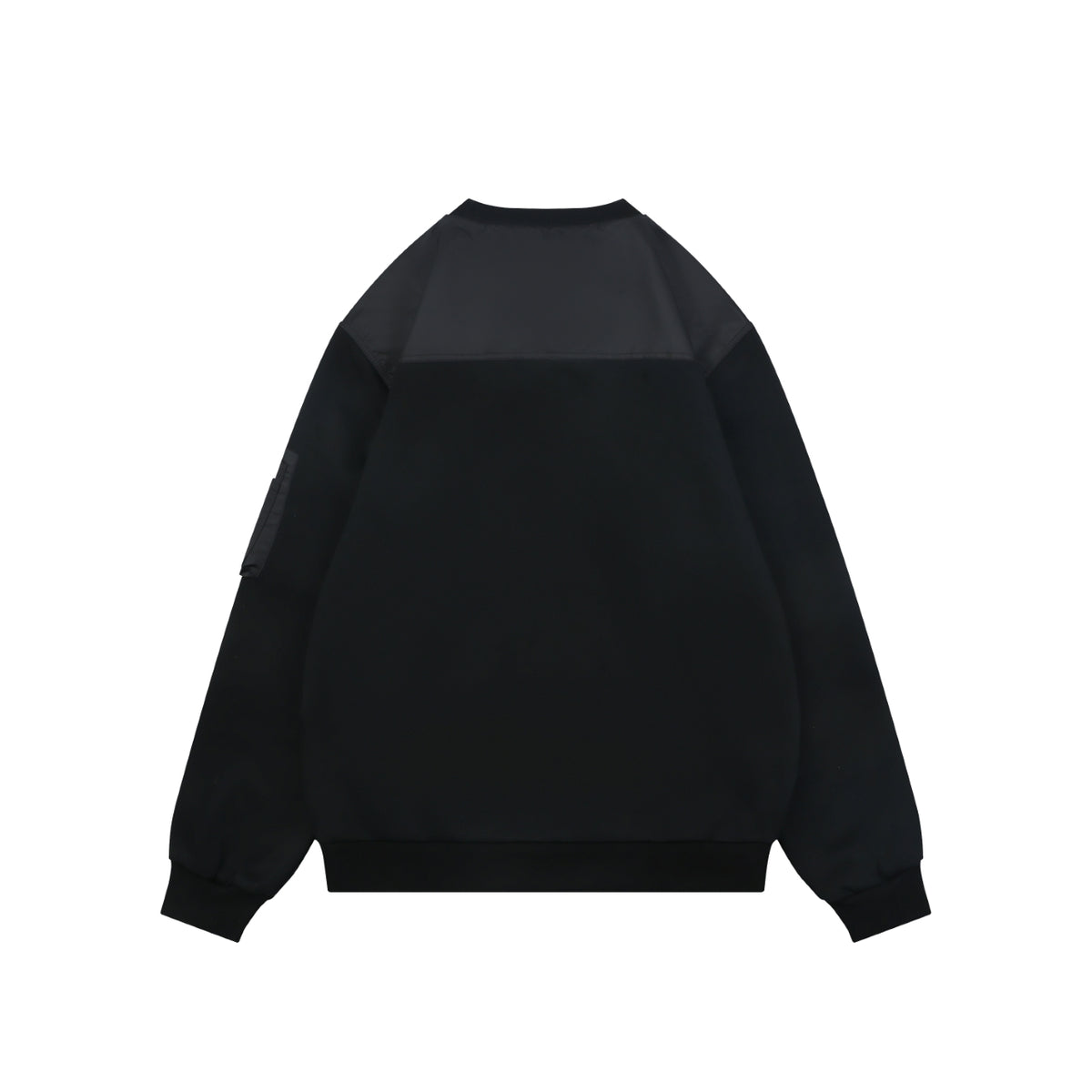 Prada Re-Nylon Sleeve Zip Pocket Triangle Logo Crew Neck Sweatshirt | Black | PRA-NY-SLV-ZIP-PKT-TRI-LGO-CN-SWT-BLK