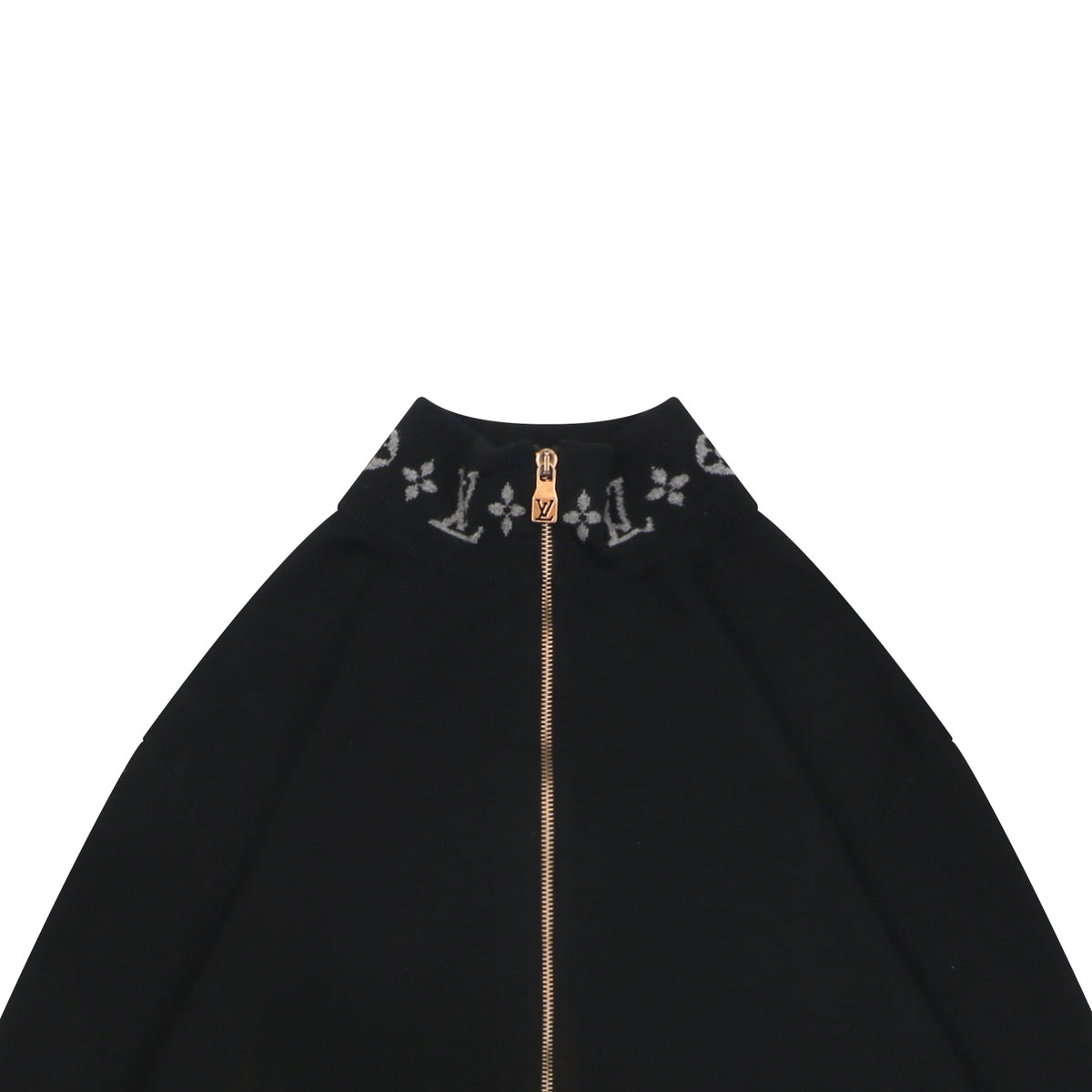Louis Vuitton LV Monogram Rib-Trim Stand Collar Full-Zip Jacket | Black | LV-MON-RIB-STD-CLR-FZ-JKT-BLK
