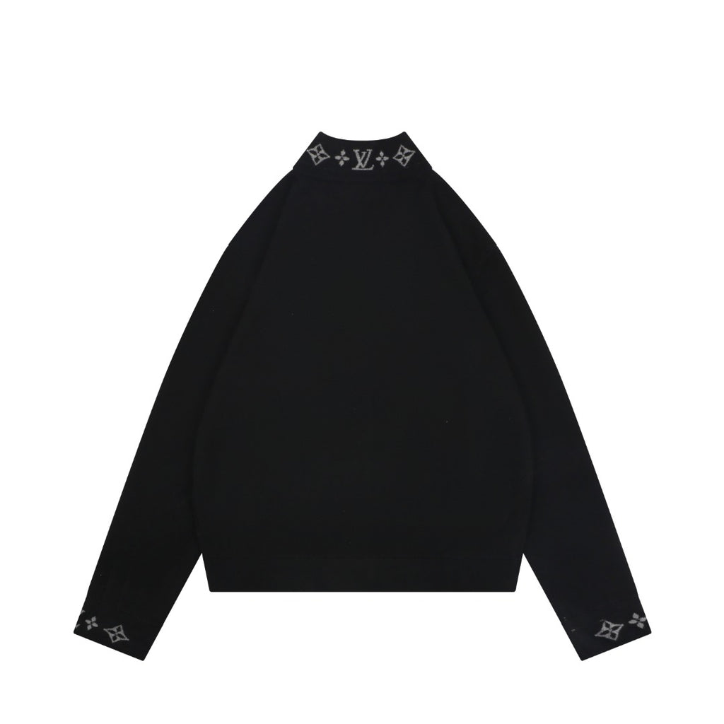 Louis Vuitton LV Monogram Rib-Trim Stand Collar Full-Zip Jacket | Black | LV-MON-RIB-STD-CLR-FZ-JKT-BLK