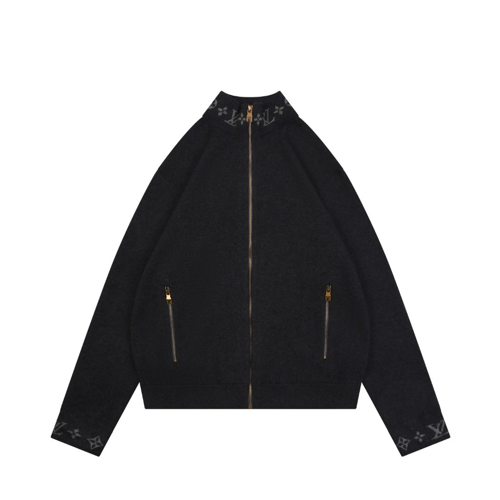 Louis Vuitton LV Monogram Rib-Trim Stand Collar Full-Zip Jacket | Dark Grey | LV-MON-RIB-STD-CLR-FZ-JKT-DGY