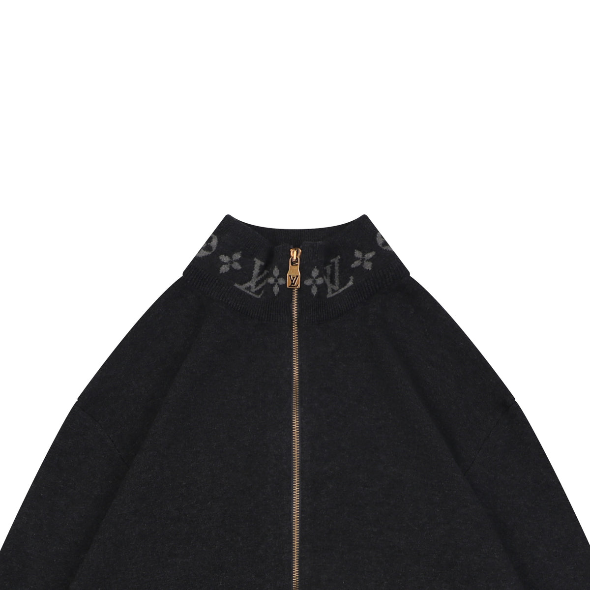 Louis Vuitton LV Monogram Rib-Trim Stand Collar Full-Zip Jacket | Dark Grey | LV-MON-RIB-STD-CLR-FZ-JKT-DGY