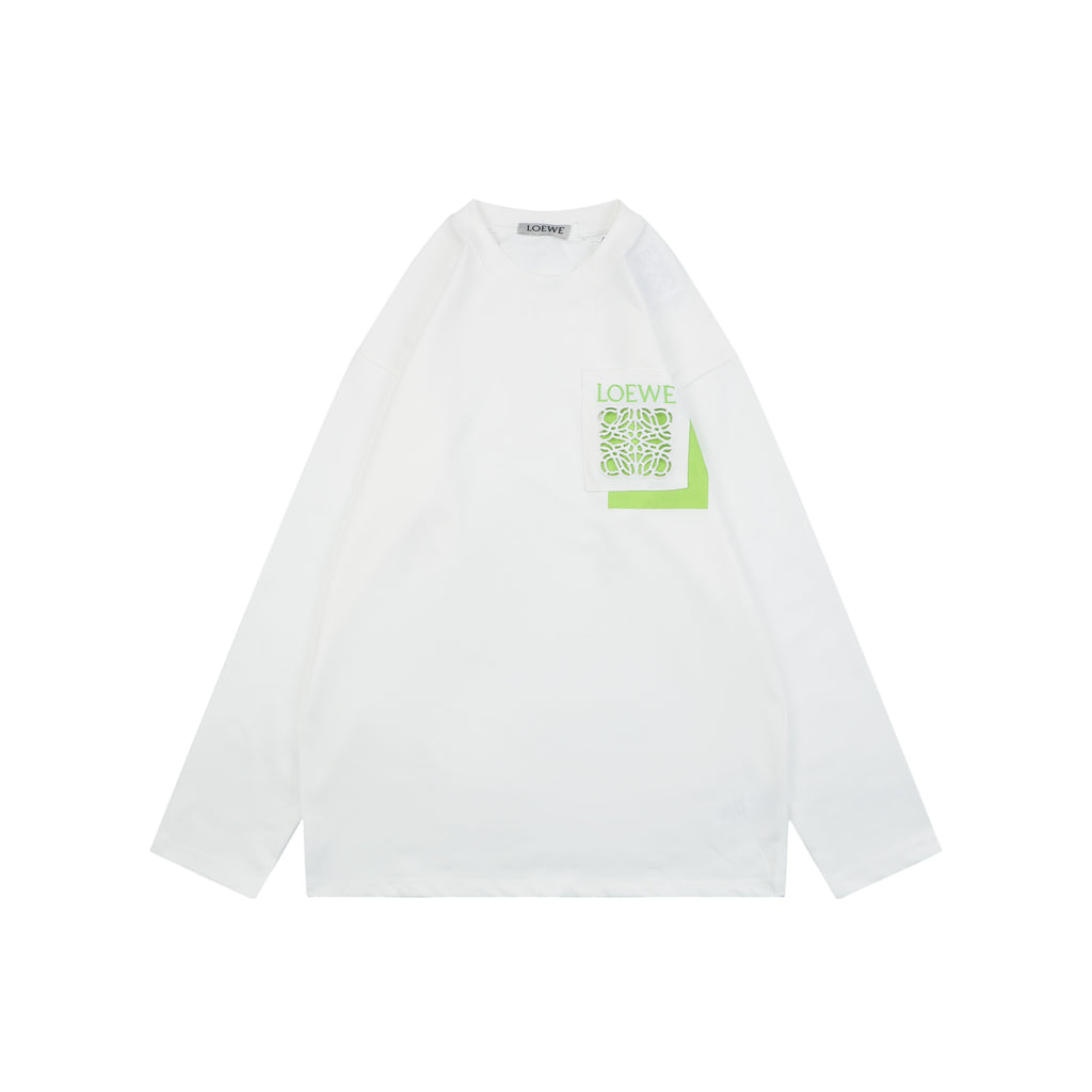 Loewe Border-Frame Anagram Embroidered Long Sleeve T-Shirt | White | LOE-BDR-FRM-ANG-EMB-LS-TSH-WHT