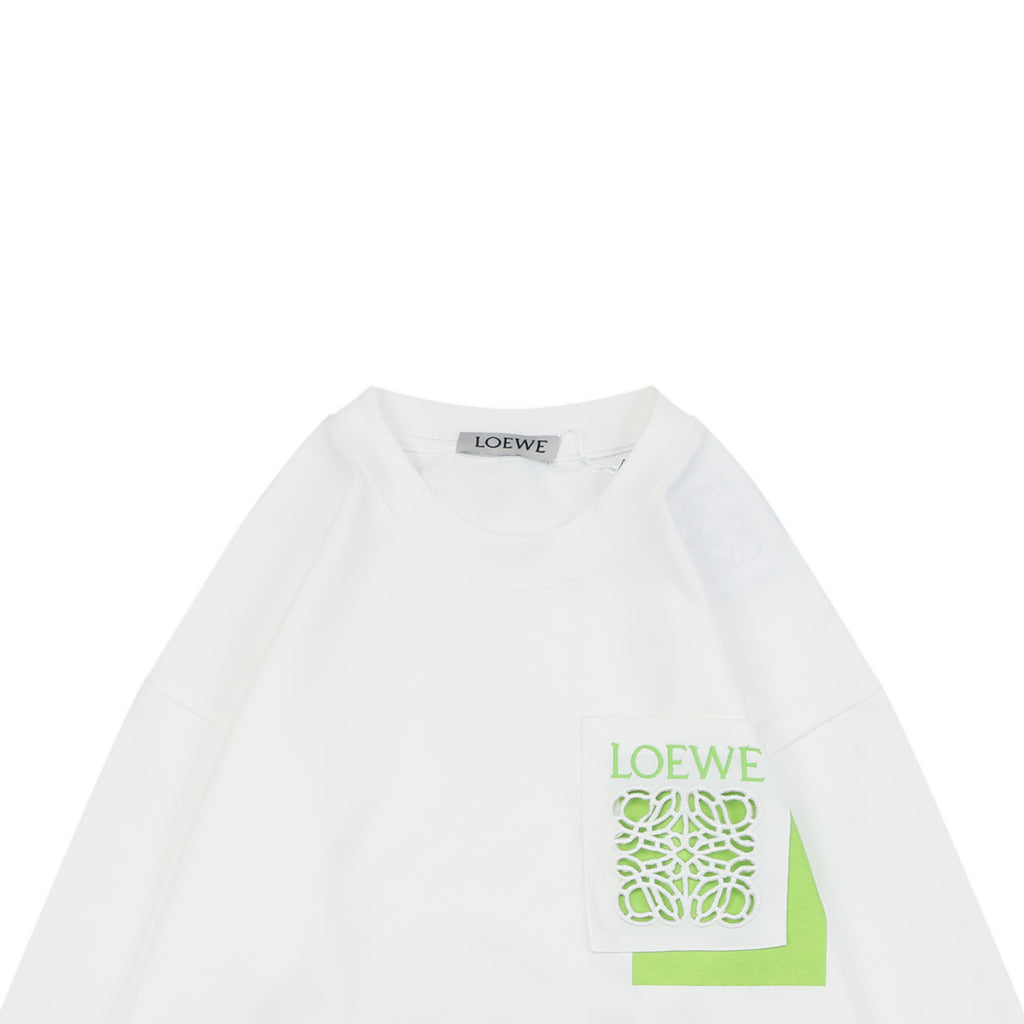 Loewe Border-Frame Anagram Embroidered Long Sleeve T-Shirt | White | LOE-BDR-FRM-ANG-EMB-LS-TSH-WHT