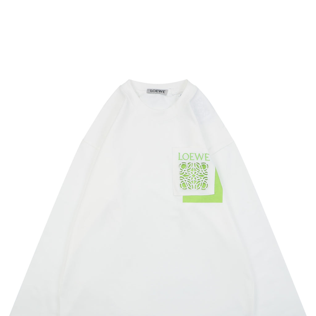 Loewe Border-Frame Anagram Embroidered Long Sleeve T-Shirt | White | LOE-BDR-FRM-ANG-EMB-LS-TSH-WHT