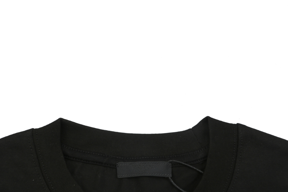 Prada Graffiti Shield Logo Print Long Sleeve T-Shirt | Black | PRA-GRF-SHD-LGO-PRT-LS-TSH-BLK