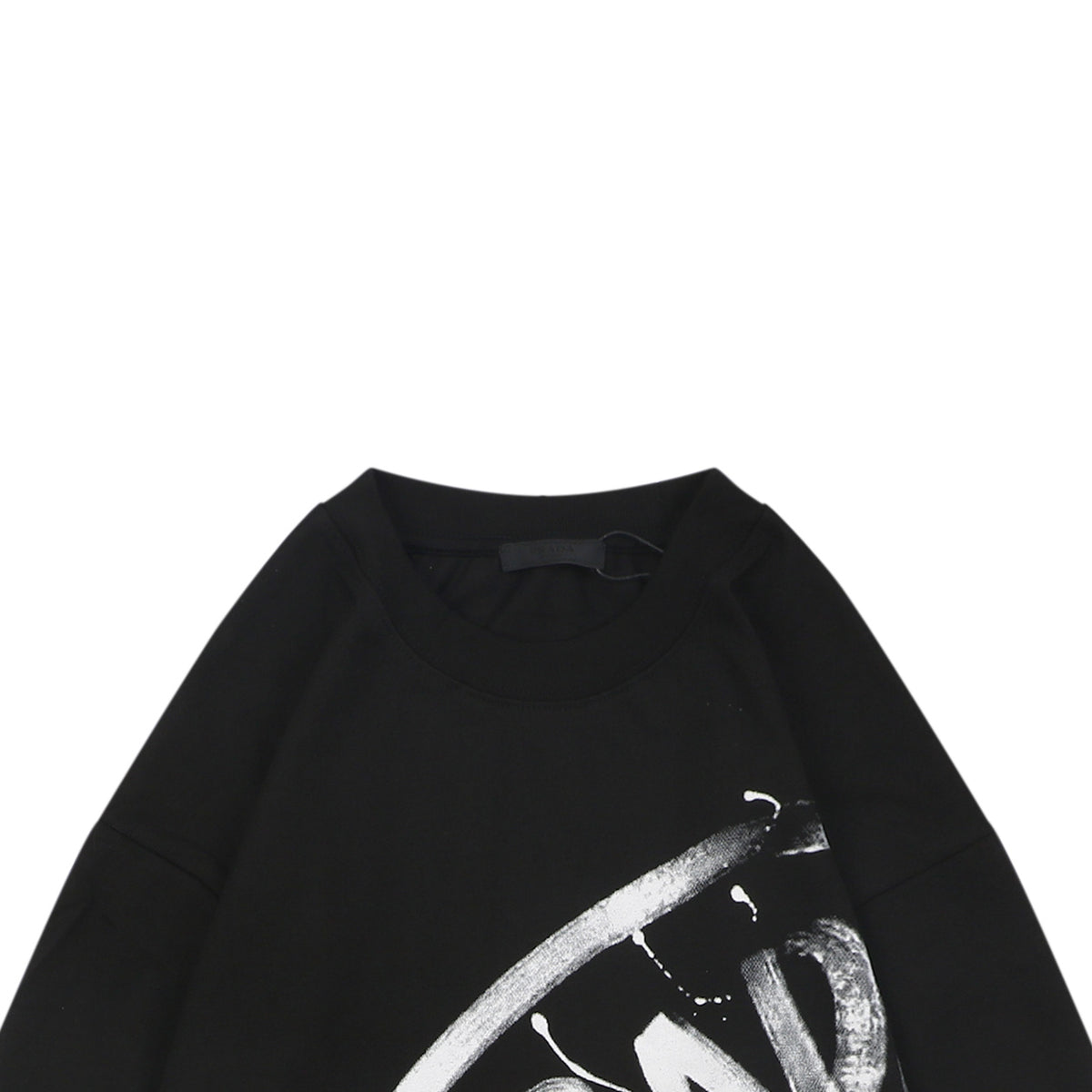 Prada Graffiti Shield Logo Print Long Sleeve T-Shirt | Black | PRA-GRF-SHD-LGO-PRT-LS-TSH-BLK