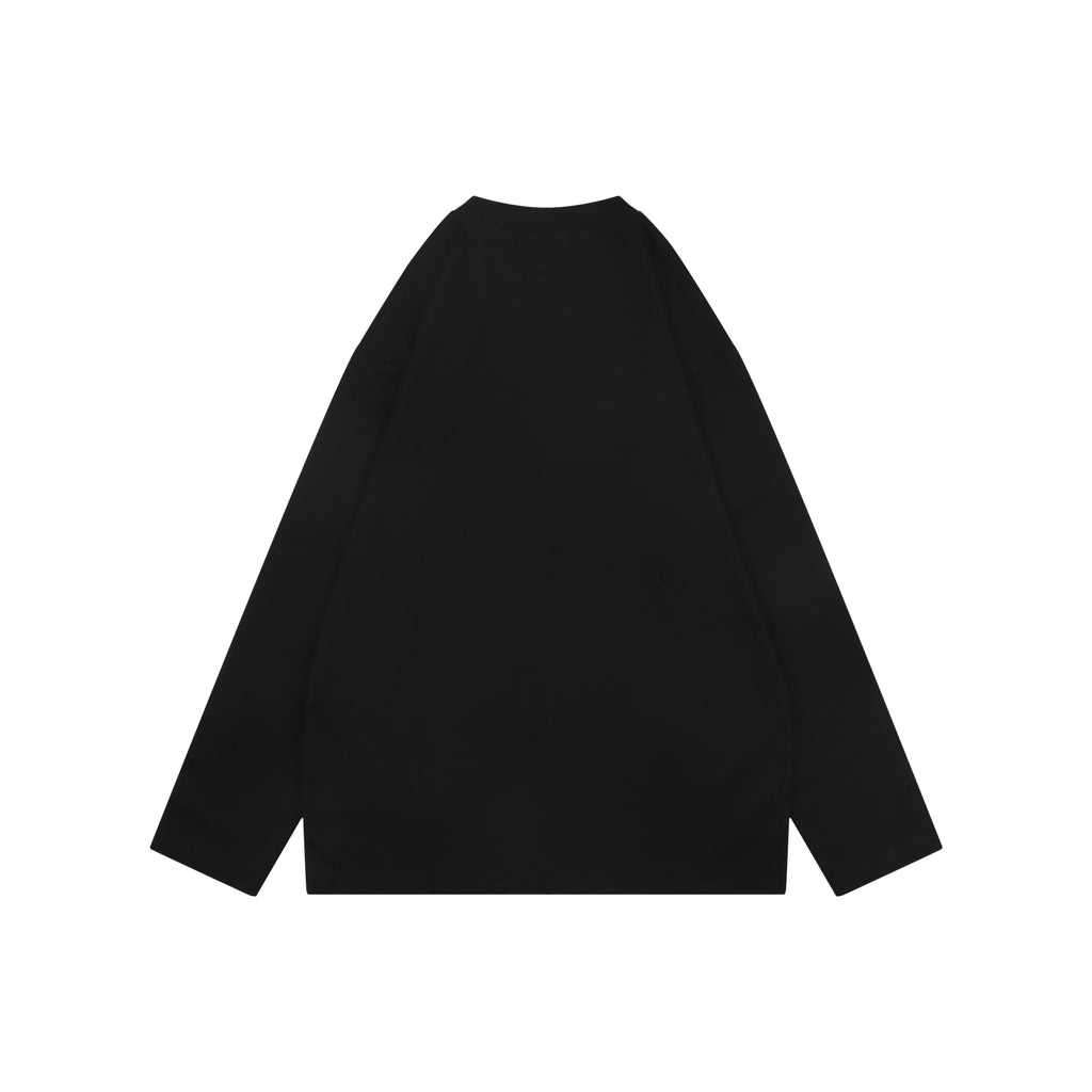 Prada Graffiti Shield Logo Print Long Sleeve T-Shirt | Black | PRA-GRF-SHD-LGO-PRT-LS-TSH-BLK