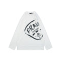 Prada Graffiti Shield Logo Print Long Sleeve T-Shirt | White | PRA-GRF-SHD-LGO-PRT-LS-TSH-WHT