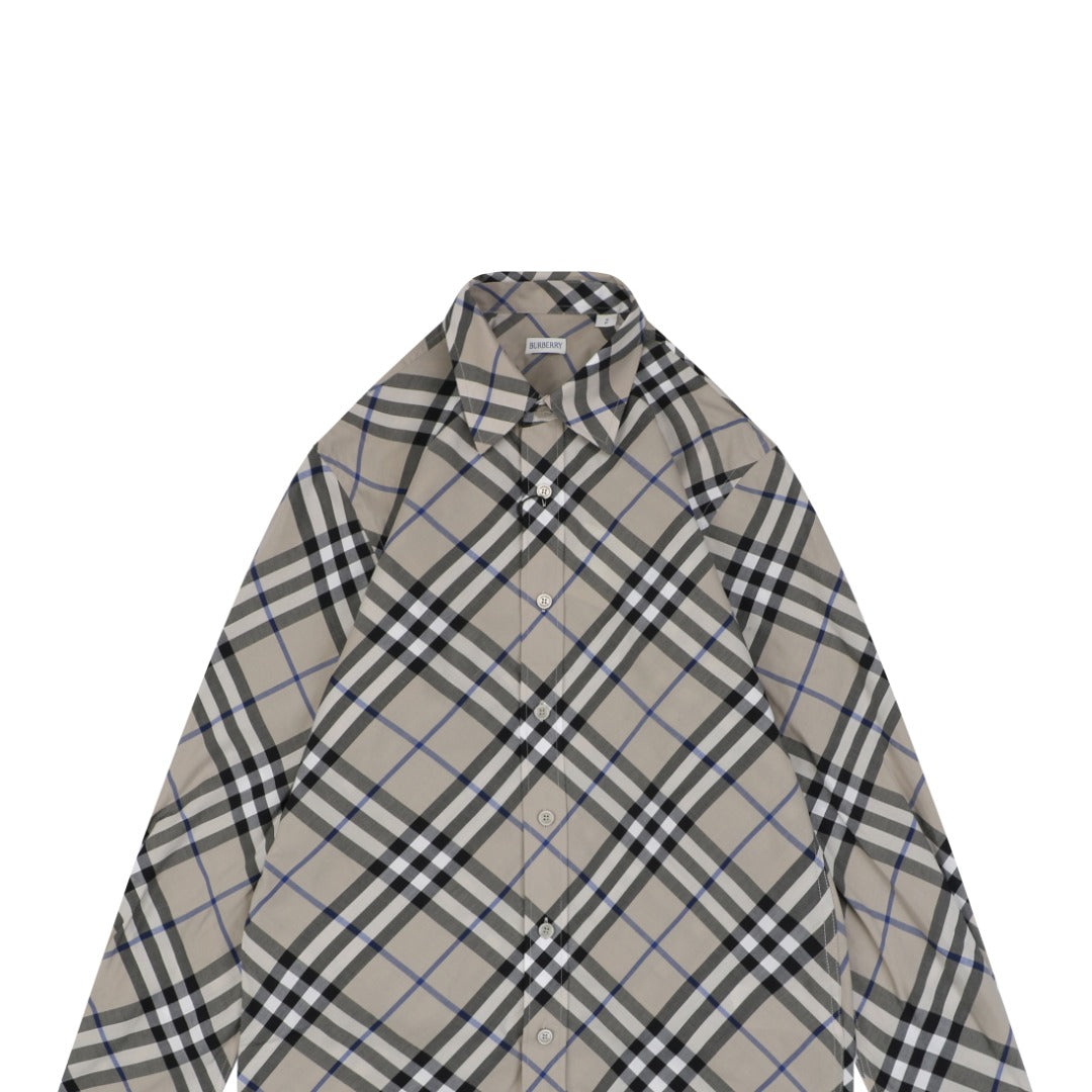 Burberry Diagonal Vintage Check Long Sleeve Shirt | Grey Taupe | BUR-DIG-VTG-CHK-LS-SHT-GTP