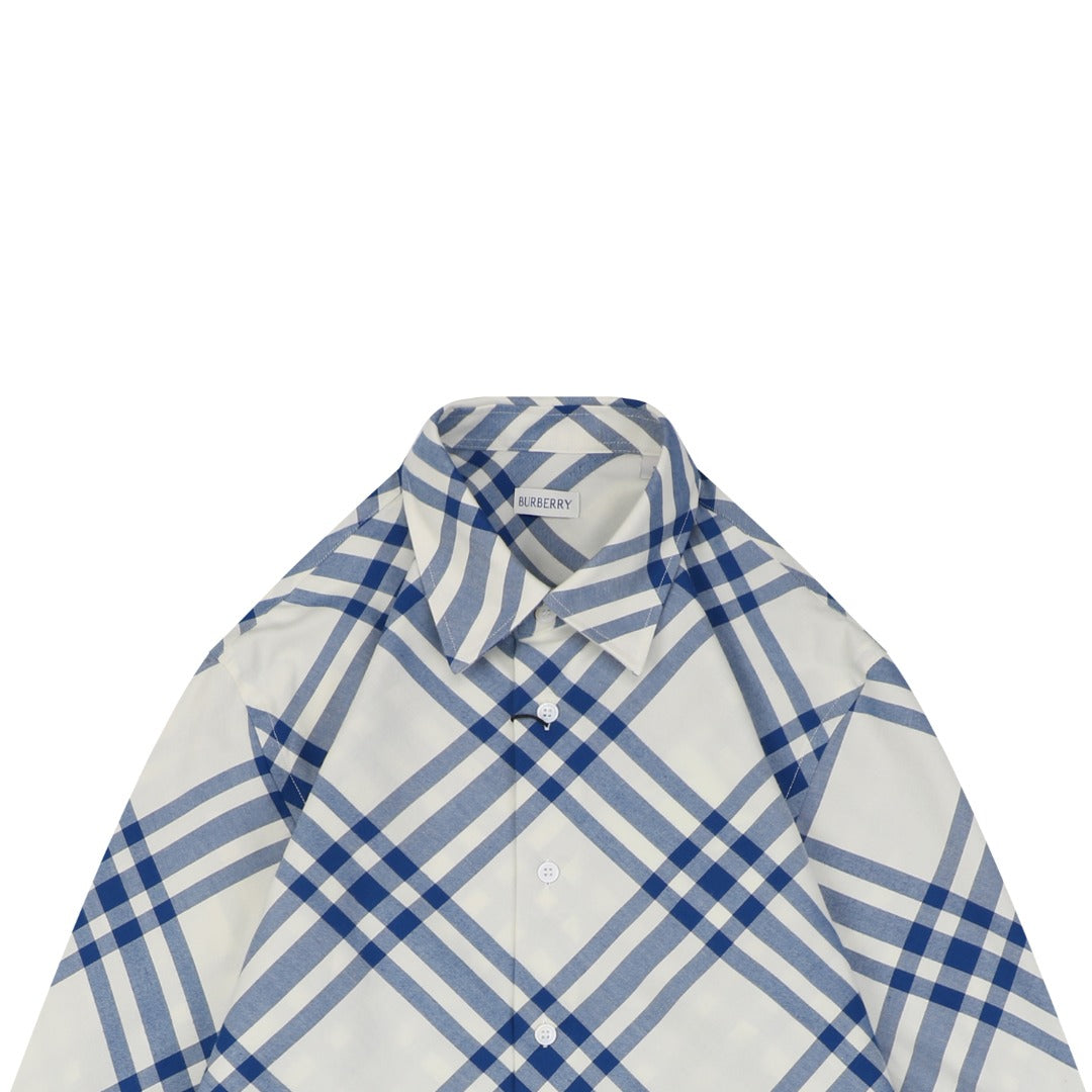 Burberry Diagonal Vintage Check Long Sleeve Shirt | Blue White | BUR-DIG-VTG-CHK-LS-SHT-BWH