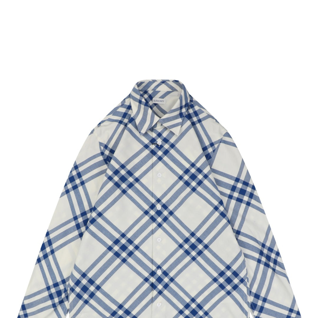Burberry Diagonal Vintage Check Long Sleeve Shirt | Blue White | BUR-DIG-VTG-CHK-LS-SHT-BWH