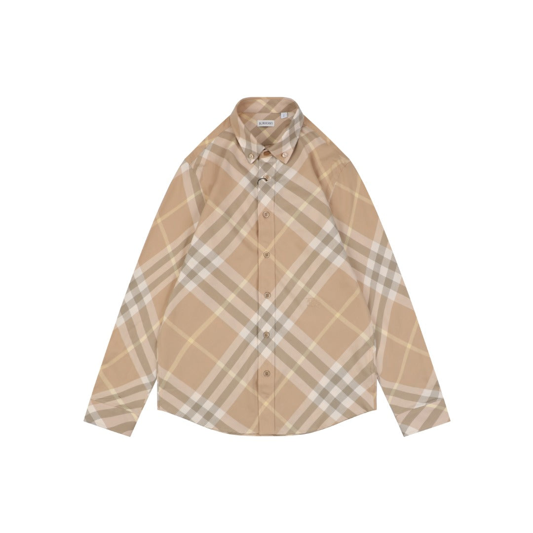 Burberry Diagonal Vintage Check Long Sleeve Shirt | Light Camel | BUR-DIG-VTG-CHK-LS-SHT-LCM