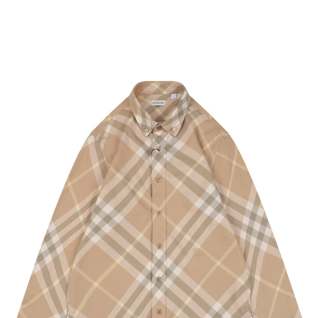 Burberry Diagonal Vintage Check Long Sleeve Shirt | Light Camel | BUR-DIG-VTG-CHK-LS-SHT-LCM