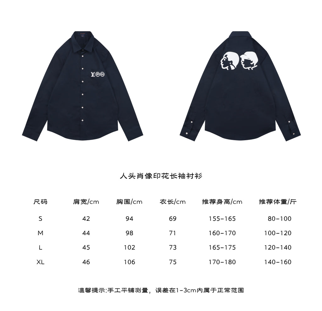 Louis Vuitton Portrait Graphic Print Long Sleeve Shirt Black - Size Chart