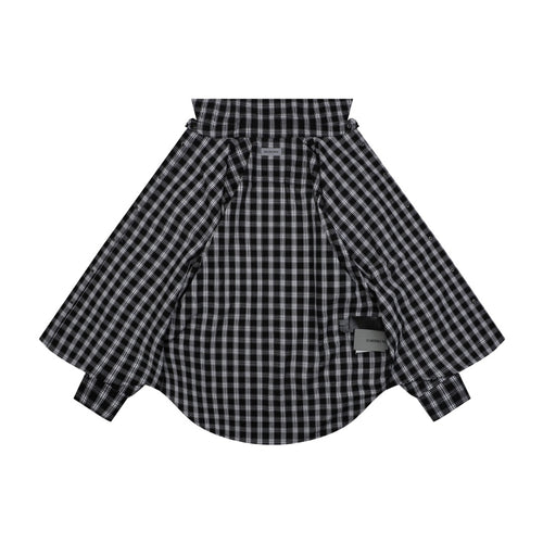Balenciaga Black White Plaid Distressed Raw-Hem Long Sleeve Shirt | BAL-BW-PLD-DST-RHM-LS-SHT